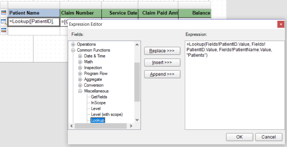 Lookup Function in the Expression Editor