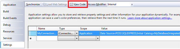 Project Settings View Code