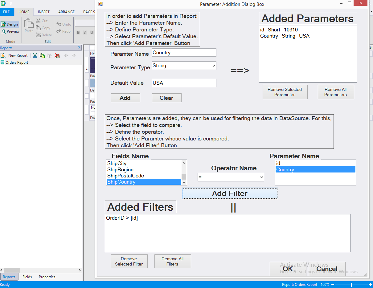 Parameter Addition Dialog Box