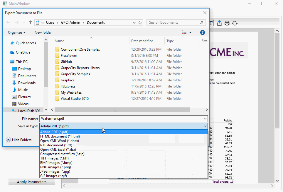 Export reports in WPF Report Viewer