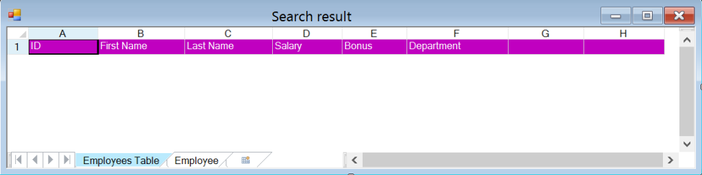 The Search Result form to display the results of the search.