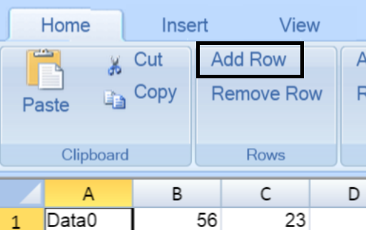 The Add Row button on the ribbon bar created in the previous blog.