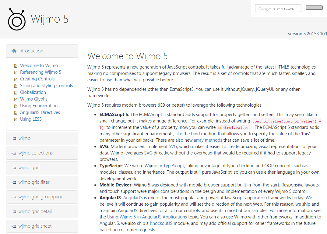 Our Wijmo documentation, a single-page AngularJS app