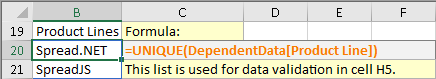 B20 #의 제품군 고유 값 목록에 대한 공식